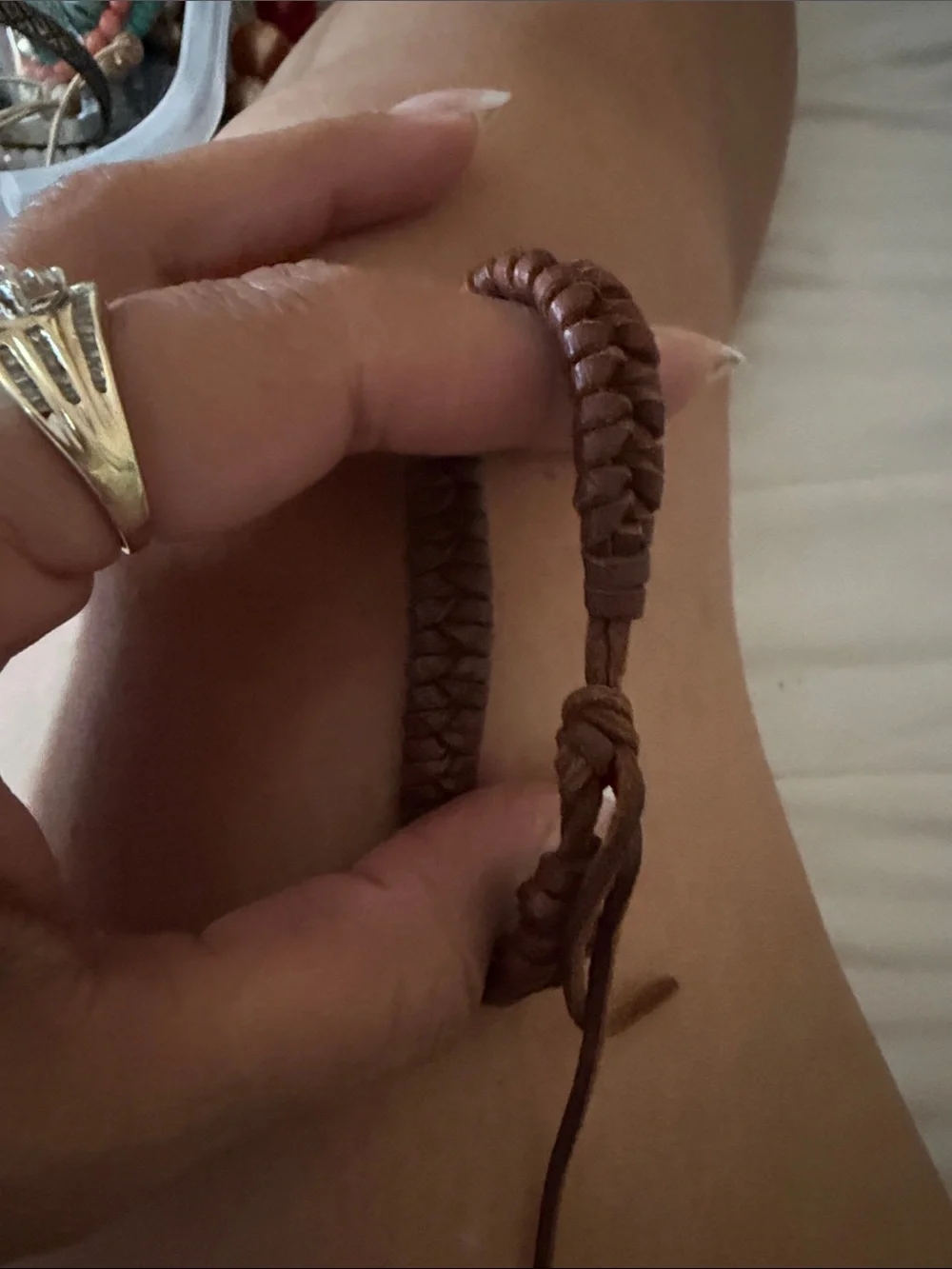 Handwoven Brown Leather Wrap Bracelet - Unbranded